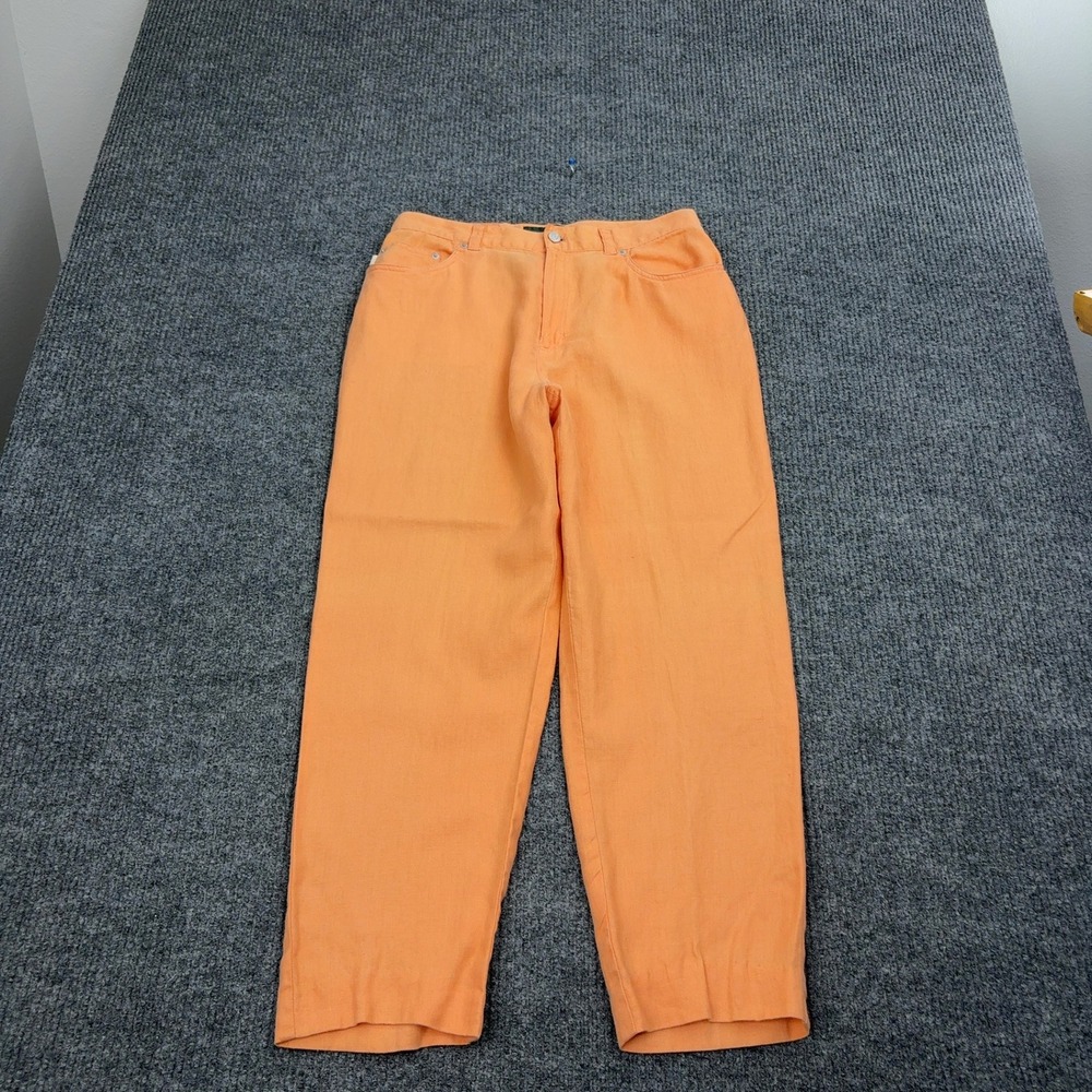 Lauren Jeans Co Ralph Lauren Pants Womens 12P Orange 100% Linen High Rise Casual